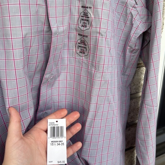 Van Heusen, men’s medium, regular fit, button down, grey, dress shirt, with tags - Picture 2 of 3